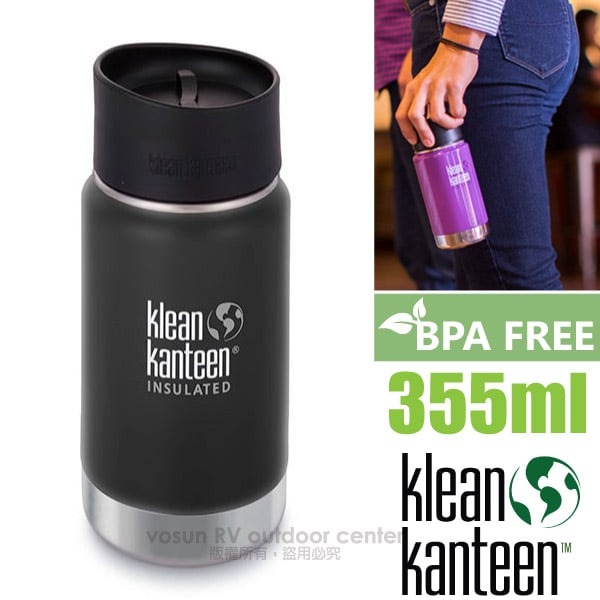 【美國 Klean Kanteen】12oz/355ml 寬口雙層不鏽鋼保冷保溫瓶水壺/K12VWPCC-SB 消光黑✿30E010